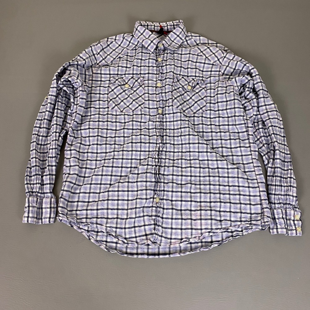 ESPRIT Button Up Shirt Men's Size Large Blue White Plaid Long Sleeve 5148